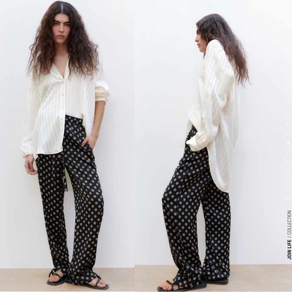 ⭐️NWOT⭐️ Zara black flower printed silky pajama style pants